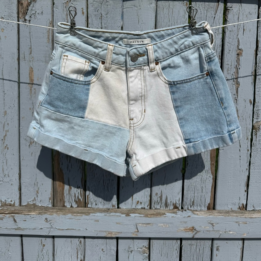 PACSUN Denim Patchwork Shorts 00 Women’s 23” Waist Mom Shorts Coastal 90’s Y2K